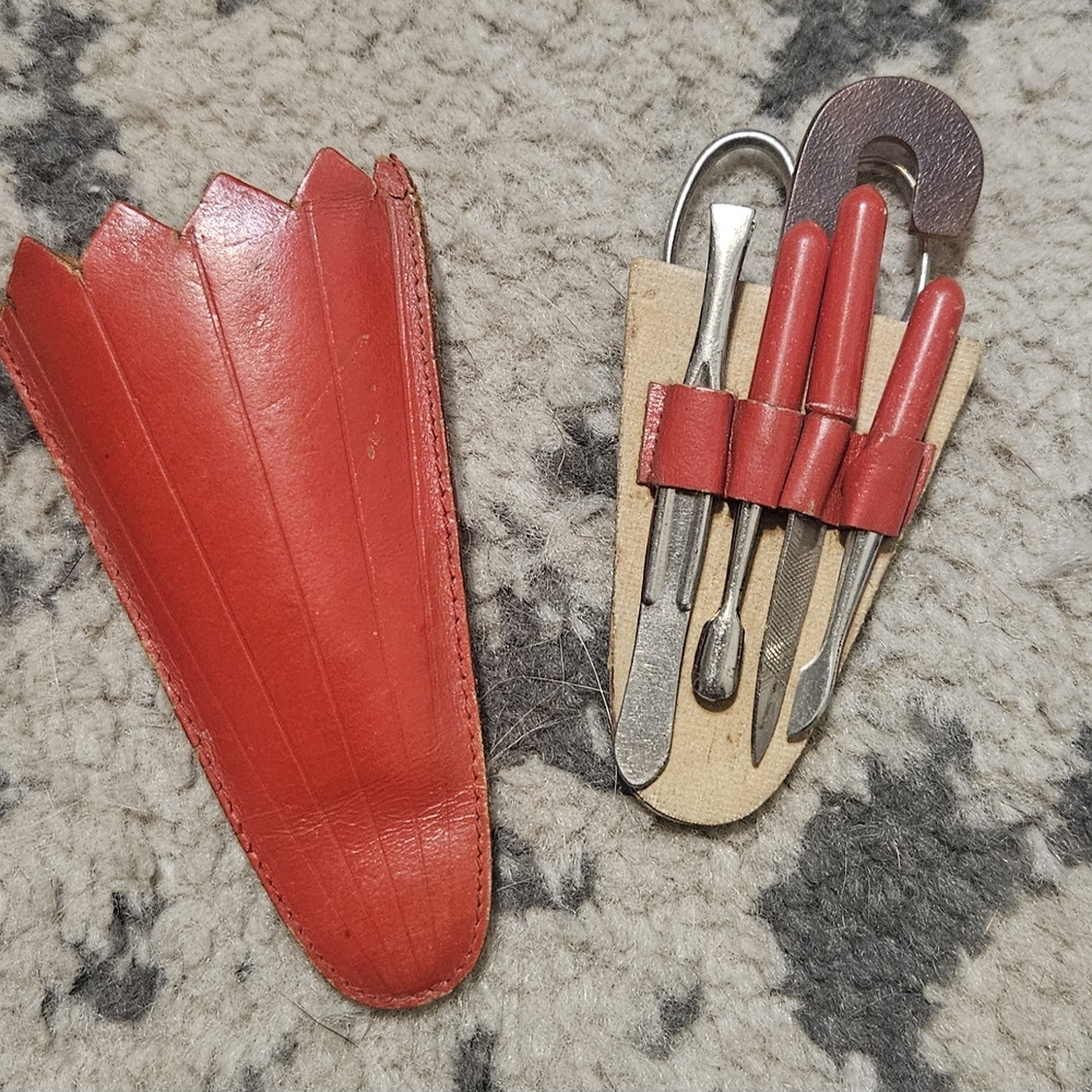 Vintage Red Leather Manicure Set